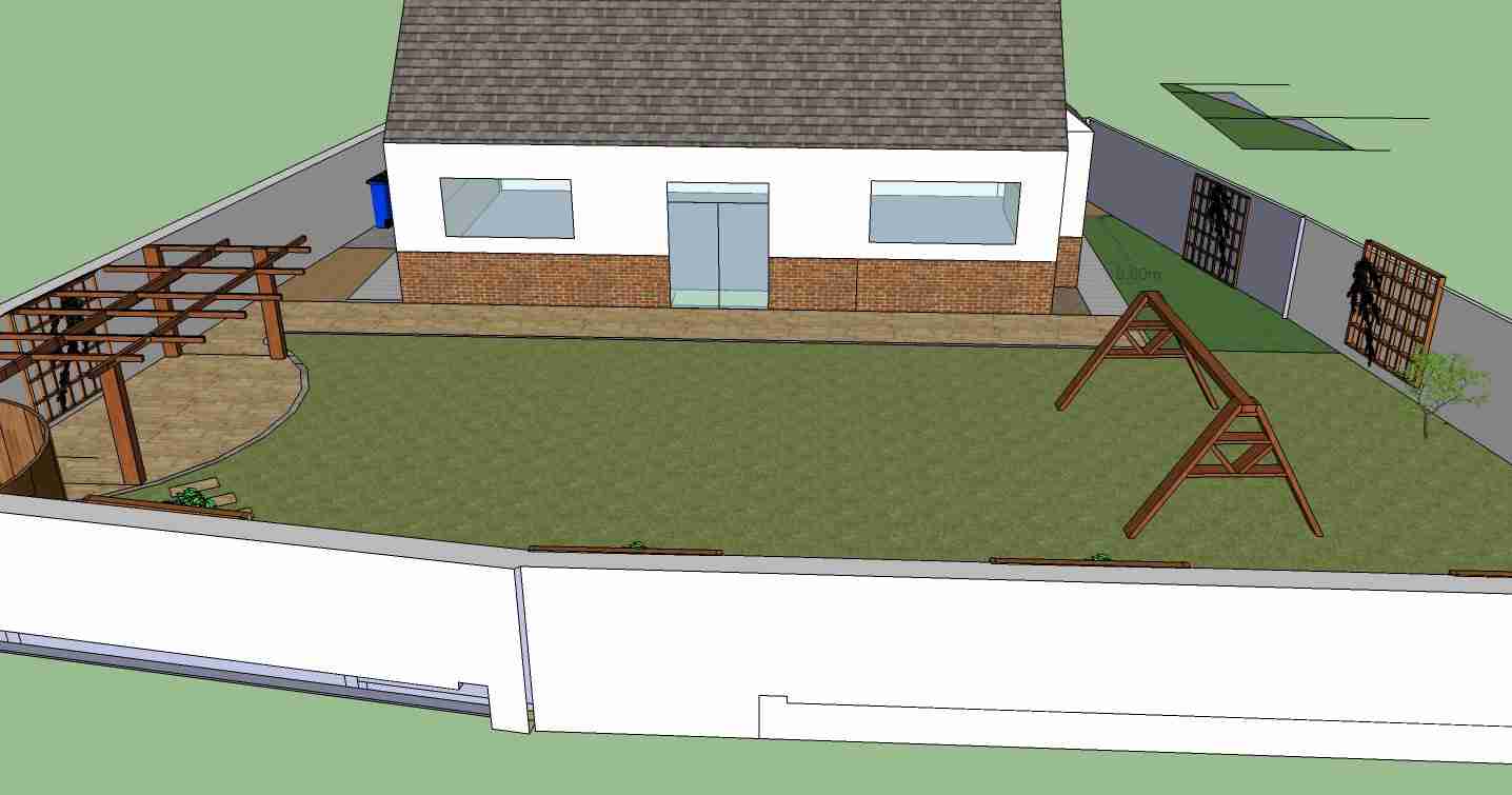 Photo of 3d garden design with pergola and curving patio