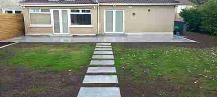 Image of new porcelain patio and stepping stones