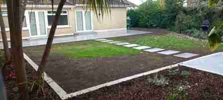Image of new patio areas and stepping stones,border and mowing edging